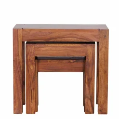 Holz Beistelltisch 3er-Set Hoslo aus Sheesham massiv (dreiteilig)