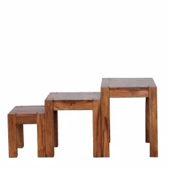 Holz Beistelltisch 3er-Set Hoslo aus Sheesham massiv (dreiteilig)
