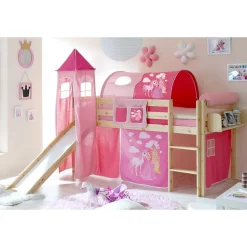Holz Prinzessinbett mit Rutsche & Turm - Pulaudio