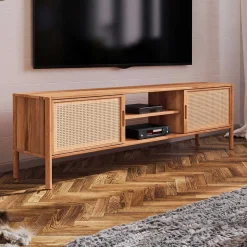 Holz TV Board mit Wiener Geflecht Türen - Indrya