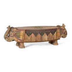 Holzbank mit Elefantenköpfen aus Mangoholz - Lottessa