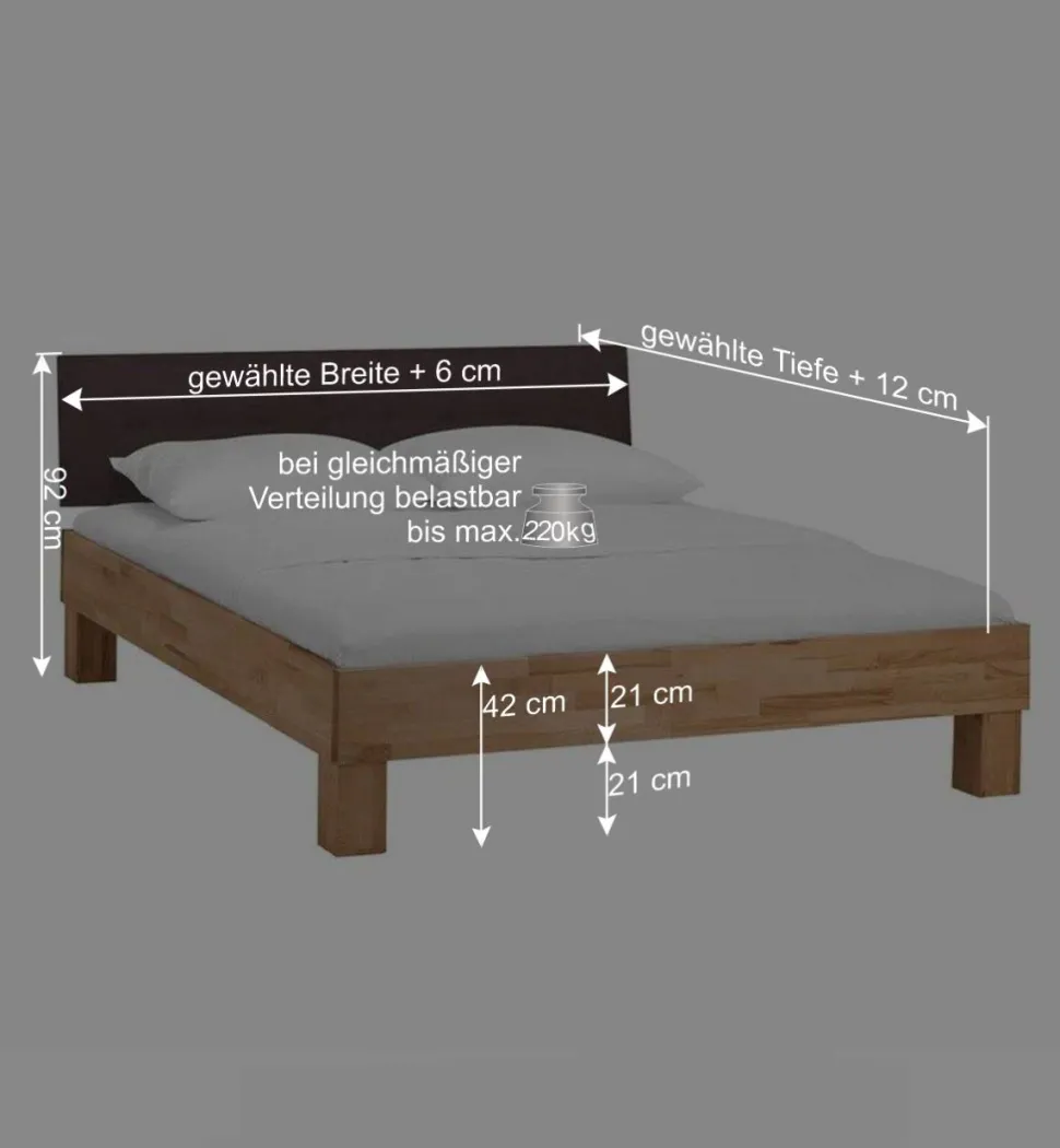 Holzbett Abraham mit Polsterkopfteil (dreiteilig)