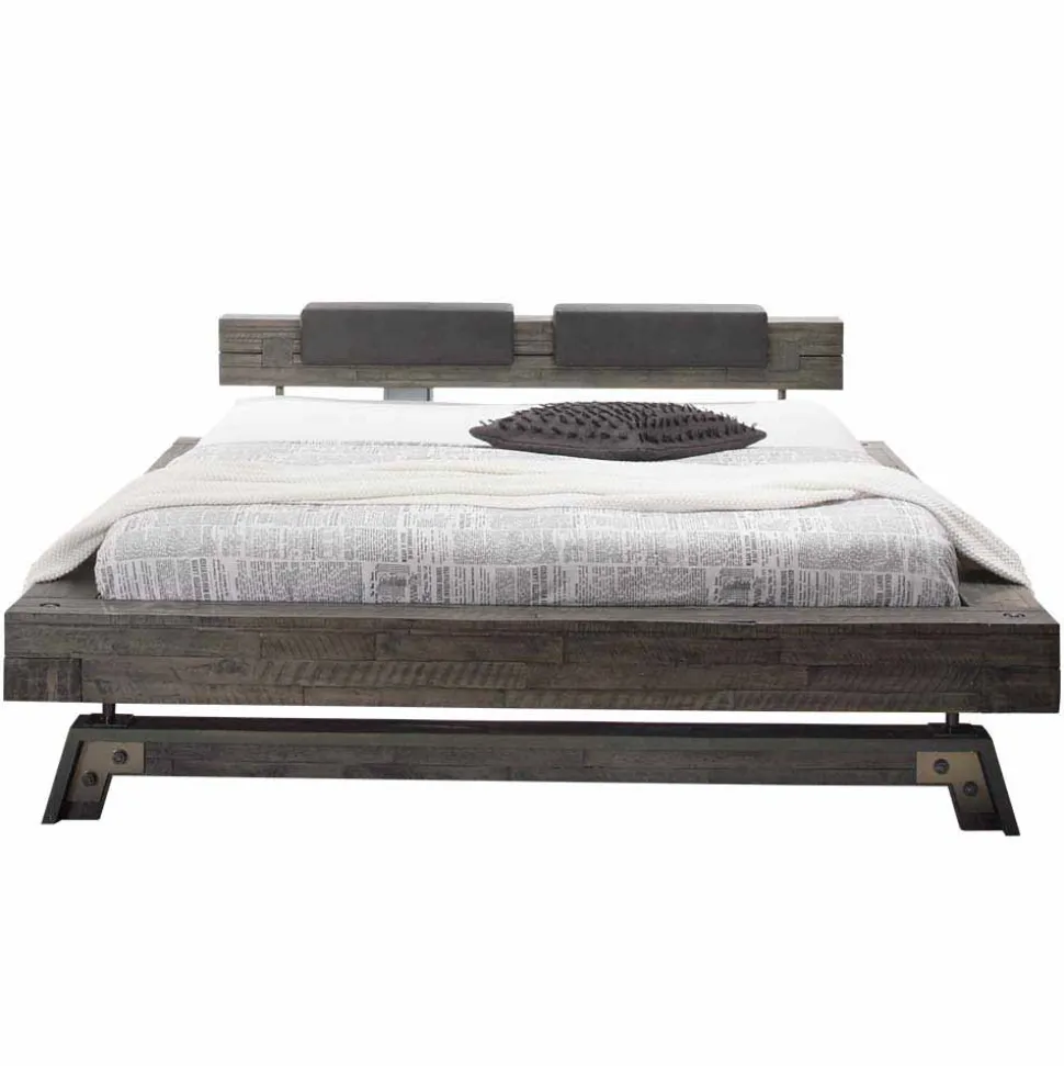 Holzbett Akazie Luvenico mit Kopfteil in Balken-Optik