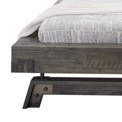 Holzbett Akazie Luvenico mit Kopfteil in Balken-Optik