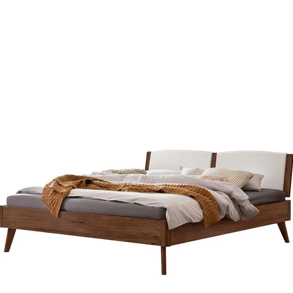 Holzbett in Nussbaum Braun mit Weiß - Bacaro