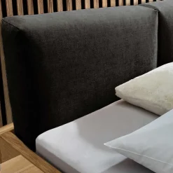 Holzbett mit Chenille Kopfteil & Nachttische - Nadescha (dreiteilig)