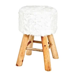 Holzhocker Vanstatim mit Fellbezug
