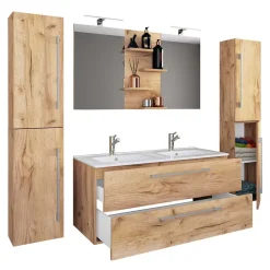 Holzlook Bad mit Doppel-Waschtisch - Ursela (vierteilig)