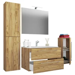 Holzoptik Badezimmer Möbel - Karin (vierteilig)