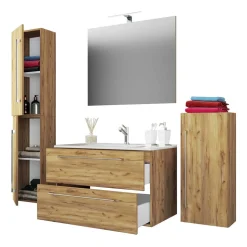 Holzoptik Badezimmer Möbel - Karin (vierteilig)