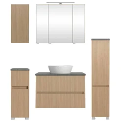 Holzoptik Badezimmermöbel Set - Leitha (fünfteilig)