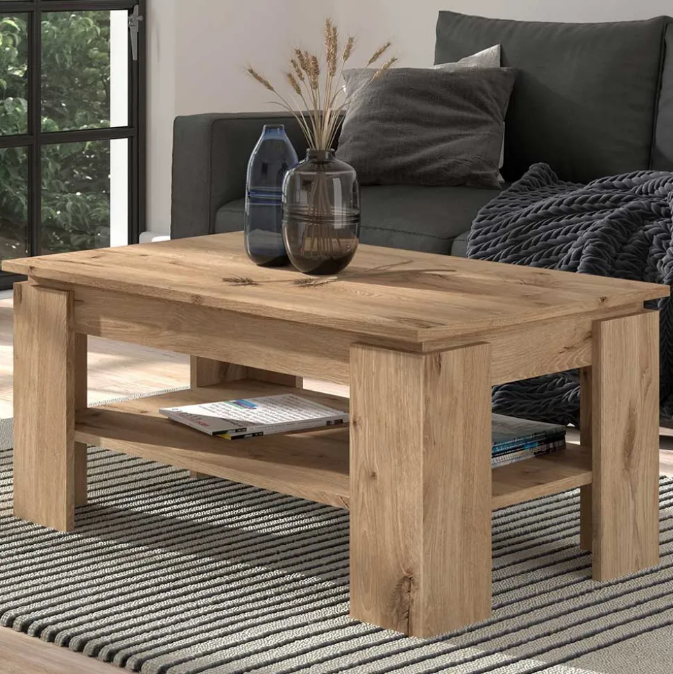 Holzoptik Couchtisch in Wildeiche mit Ablage - Work