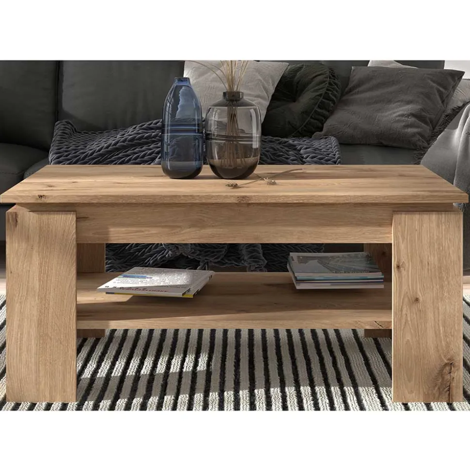 Holzoptik Couchtisch in Wildeiche mit Ablage - Work