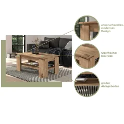 Holzoptik Couchtisch in Wildeiche mit Ablage - Work