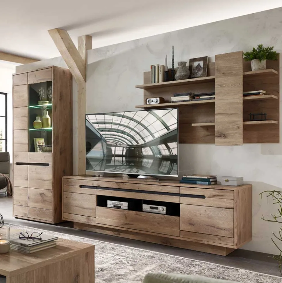 Holzoptik TV Anbauwand Set - Zelio (dreiteilig)