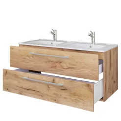 Holzoptik Waschtisch mit zwei Becken - Ursela