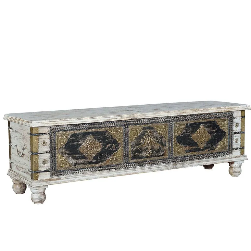 Holztruhe in Antikweiß Schwarz Bronze - Lismiangra