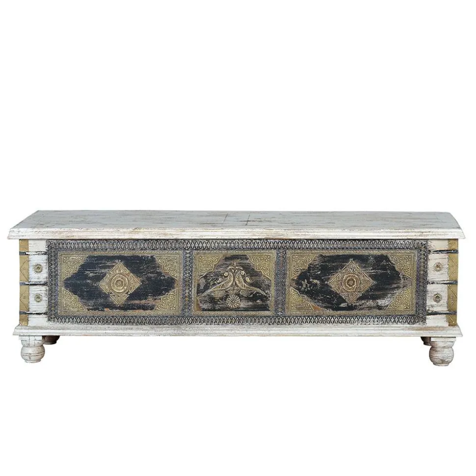 Holztruhe in Antikweiß Schwarz Bronze - Lismiangra