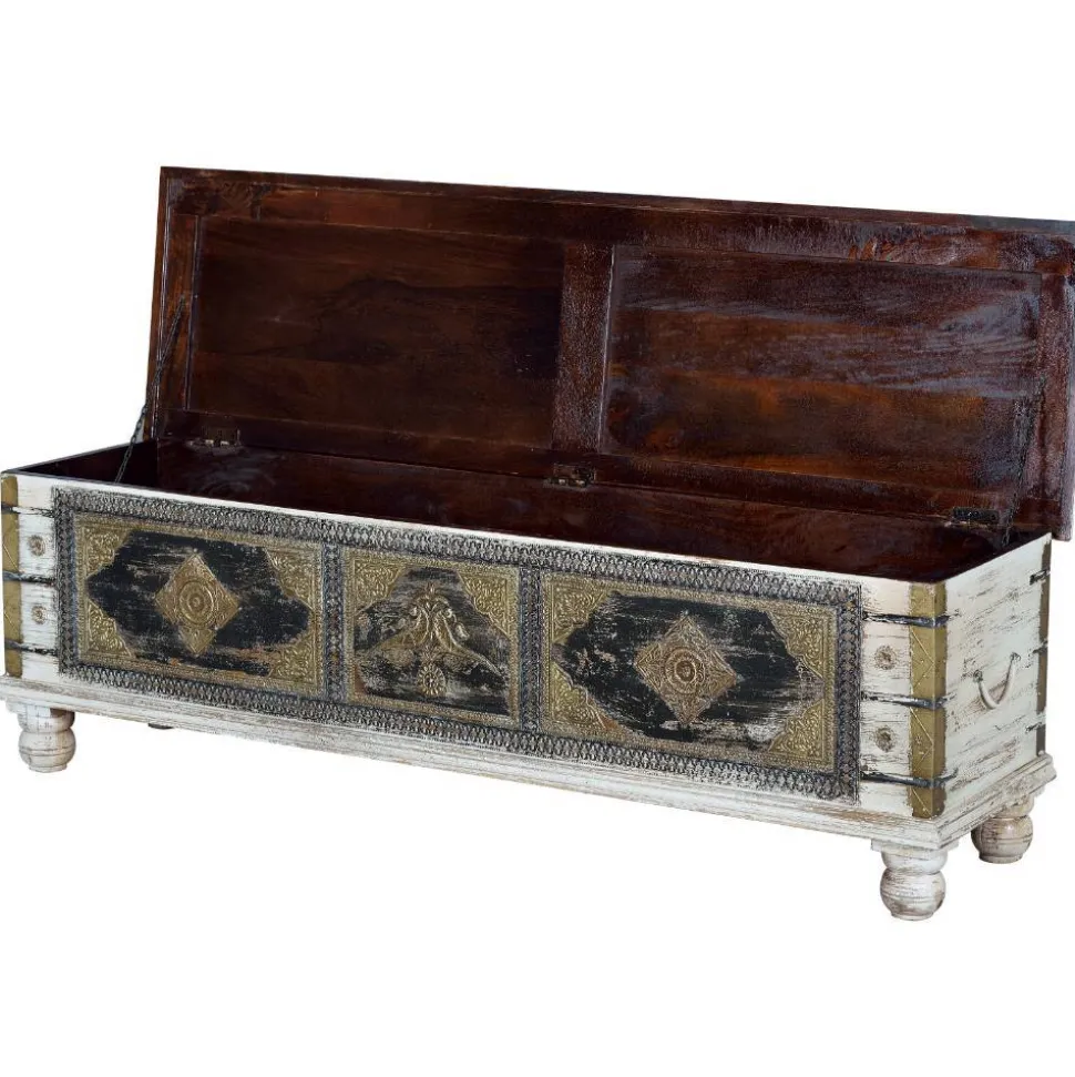 Holztruhe in Antikweiß Schwarz Bronze - Lismiangra