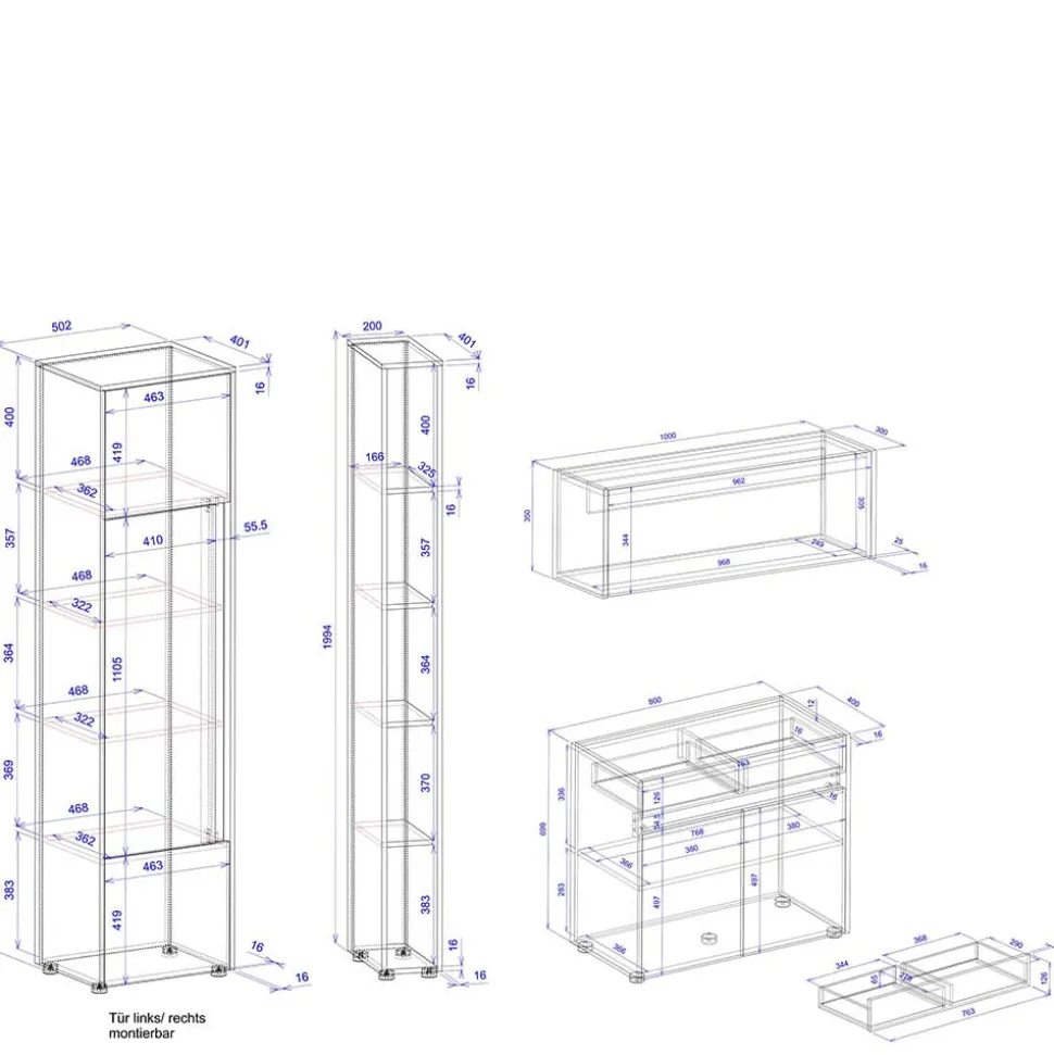 Home Office Kombination Set - Ahilav (vierteilig)