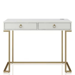 Home Office Schreibtisch in Weiß und Messing - Luco