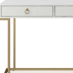 Home Office Schreibtisch in Weiß und Messing - Luco