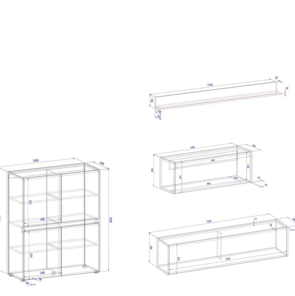 Home Office Wohnwand Set - Nonessia (vierteilig)