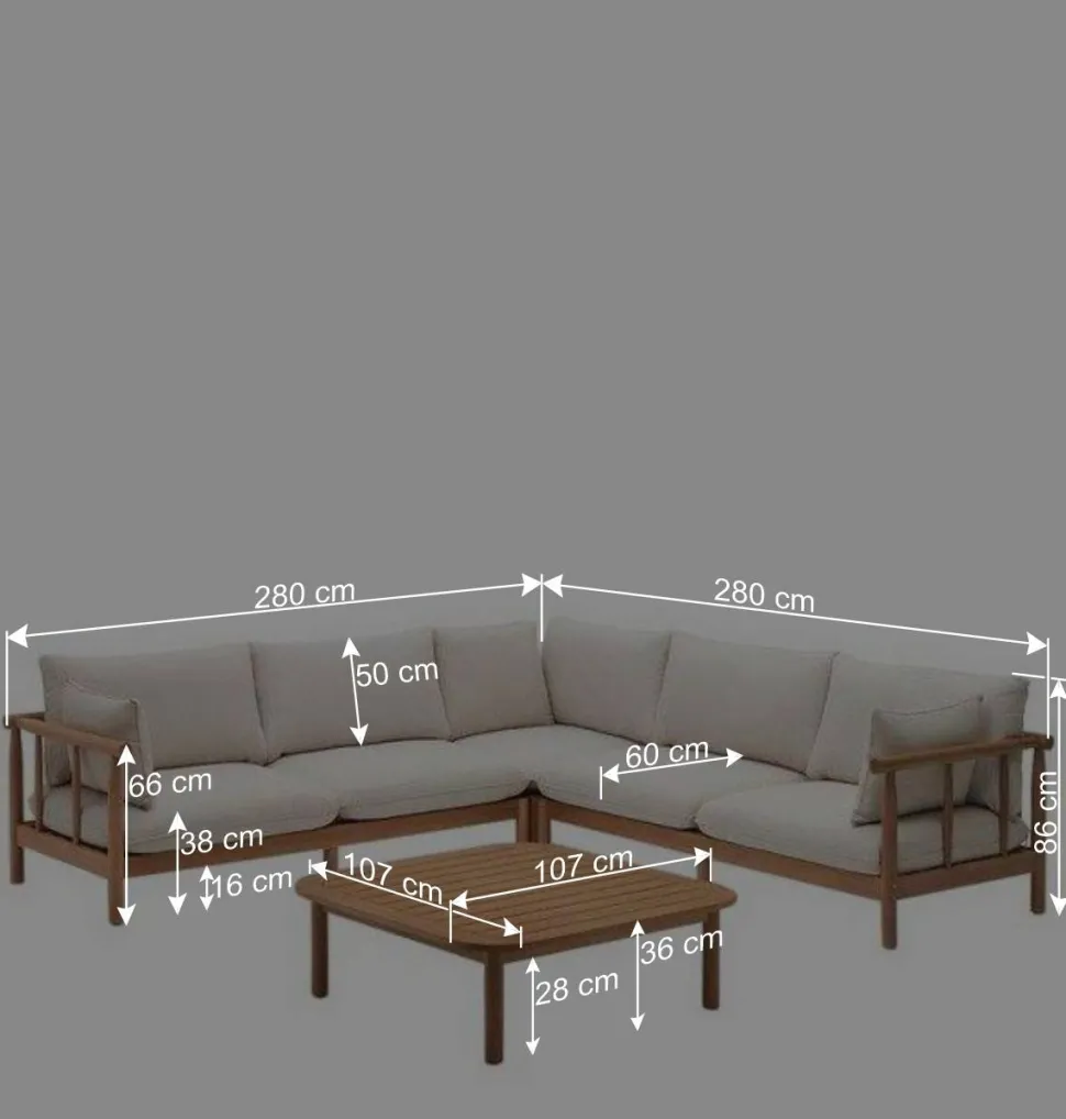 Indoor Outdoor Ecksofa & Tisch - Perconia (zweiteilig)