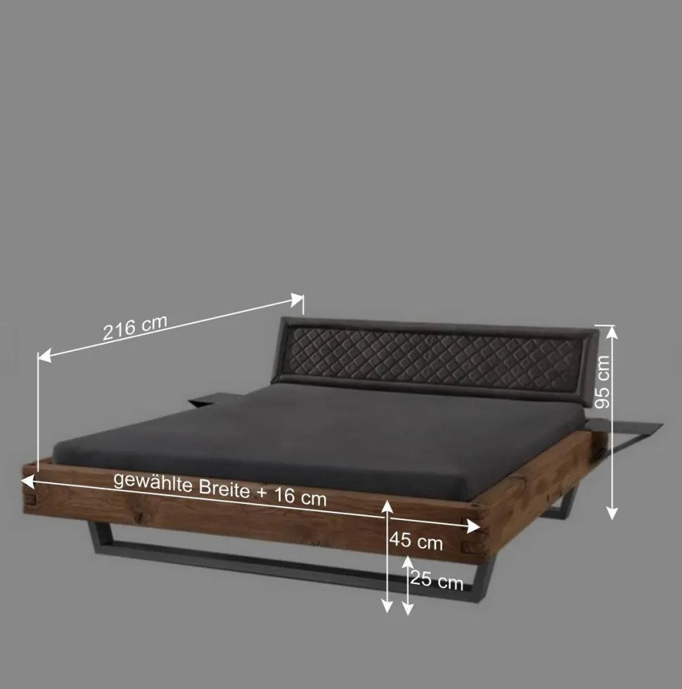 Industrial Bett mit Recyclingleder Kopfteil - Cresp