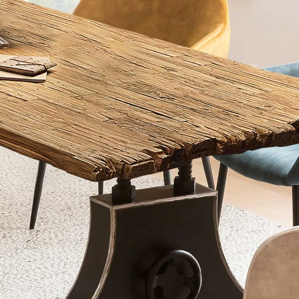 Industrial Esstisch mit Teak Altholzplatte - Banyo