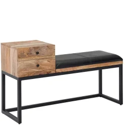 Industrial Flurbank mit Ledersitz in Schwarz - Mariono