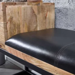 Industrial Flurbank mit Ledersitz in Schwarz - Mariono