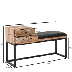 Industrial Flurbank mit Ledersitz in Schwarz - Mariono