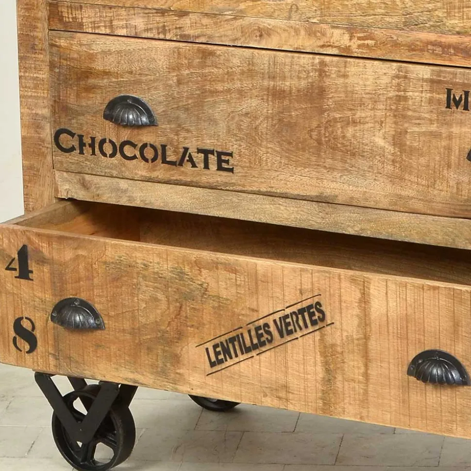 Industrial Kommode mit Füßen im Rollen Design - Indri