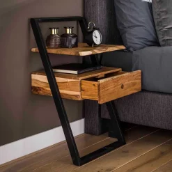 Industrial Nachtkommode mit natürlicher Baumkante - Jame