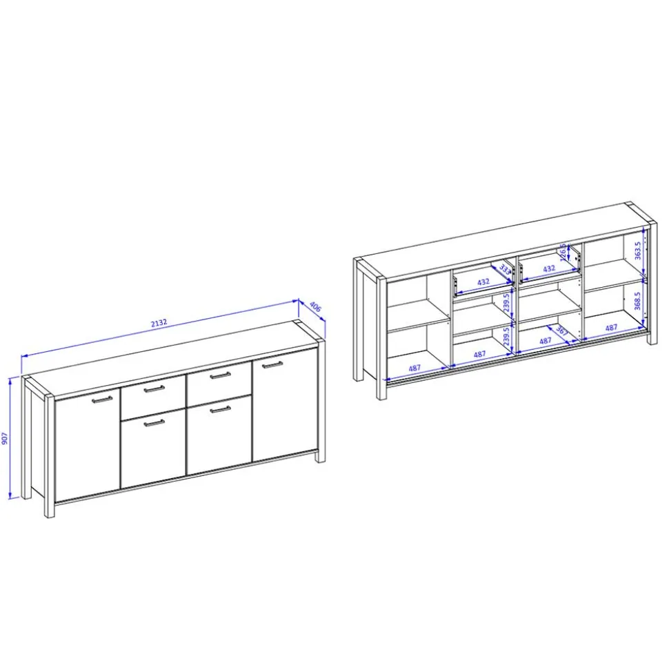 Industrial Sideboard in 213x91x41 cm - Zavorra