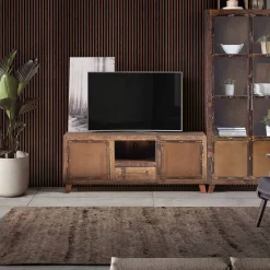 Industrial TV Kommode aus Altholz und Metall - Stock