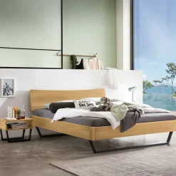 Industrialbett in Eiche Hell mit Stahl - Oseidon