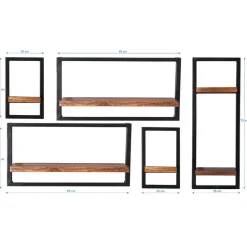 Industrie Look Regale für die Wand - Mendoza (fünfteilig)