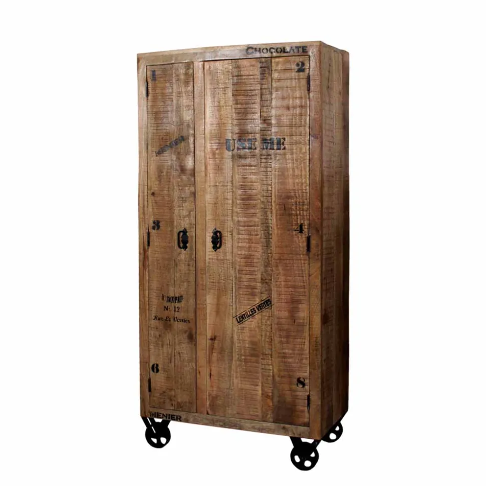 Industry Dielenschrank Indri aus Holz rustikal mit Schrift-Drucken