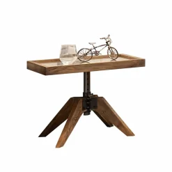 Industry Style Nachttisch Budelli aus Wildeiche massiv Glas Metall