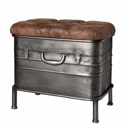 Industry Truhenbank aus Stahl Uladan mit Kunstleder Polster Braun