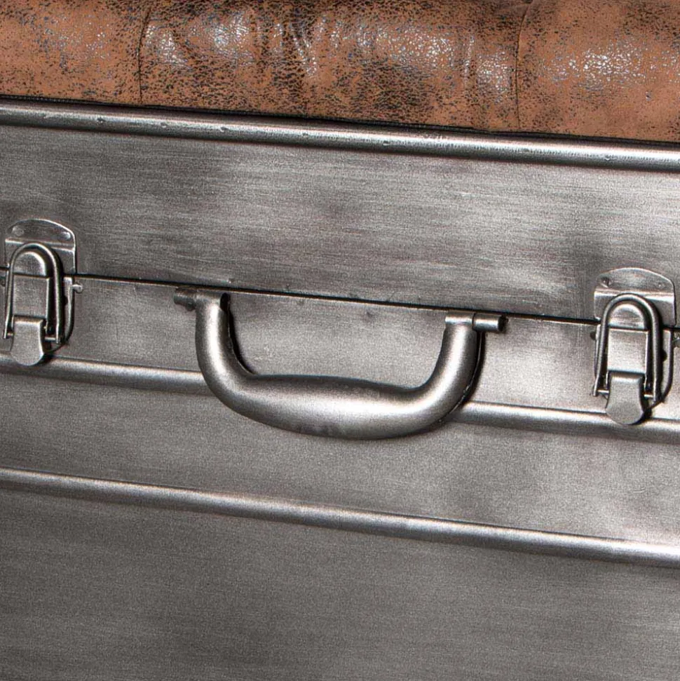 Industry Truhenbank aus Stahl Uladan mit Kunstleder Polster Braun
