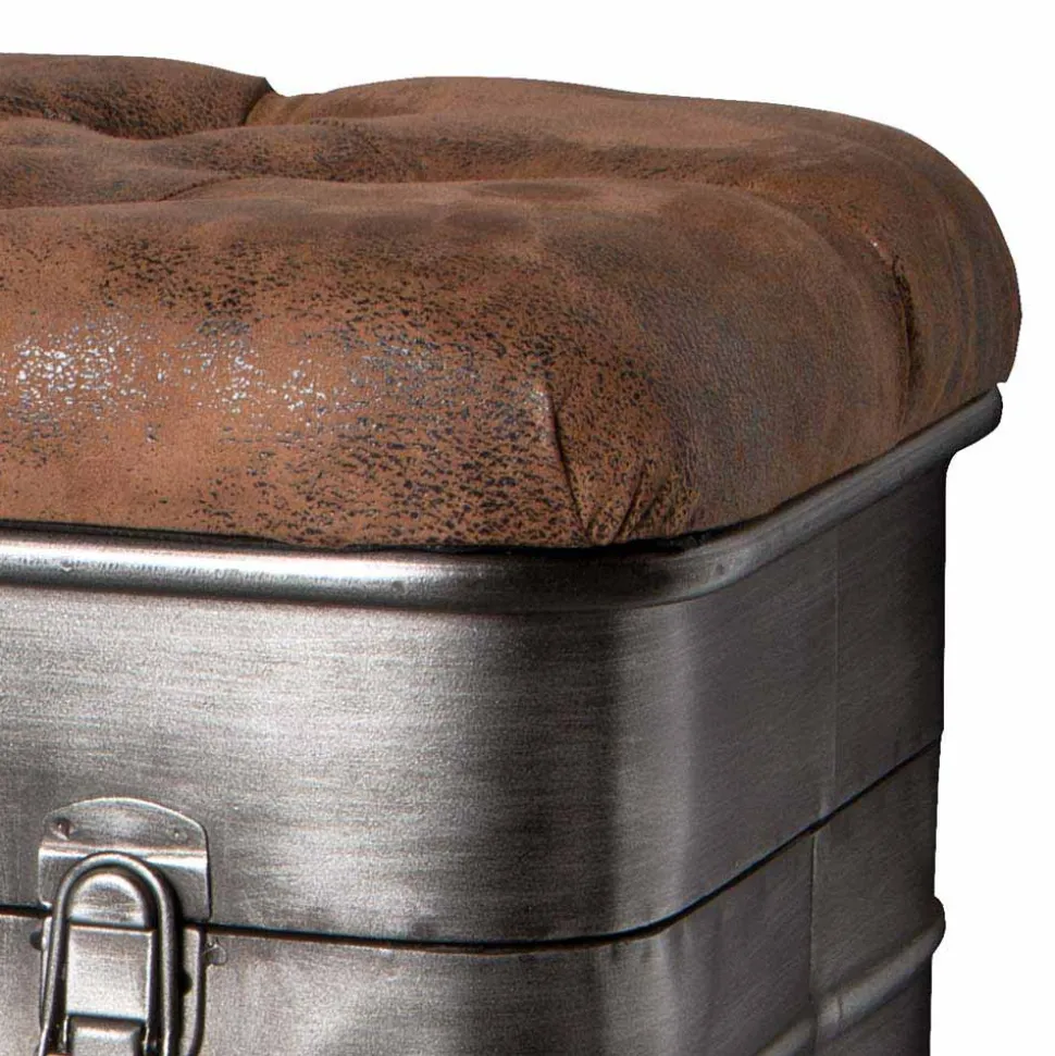 Industry Truhenbank aus Stahl Uladan mit Kunstleder Polster Braun