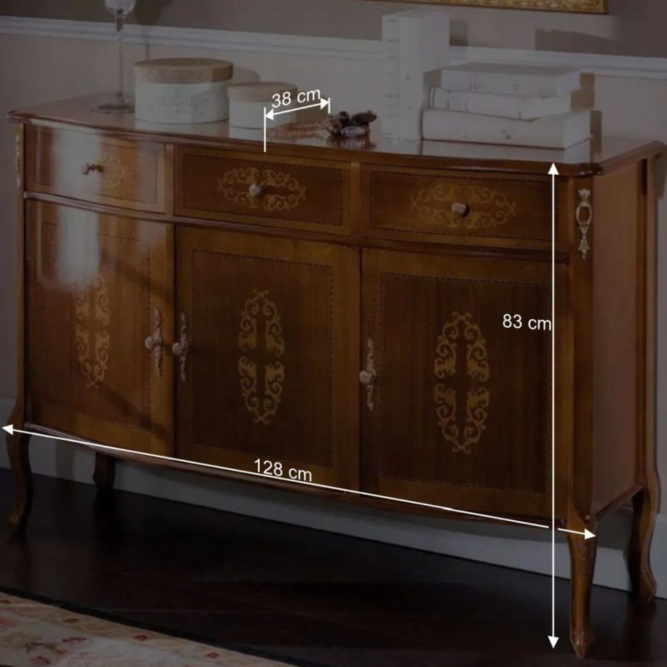 Italienisches Barock Sideboard Natale in Nussbaum mit Intarsien