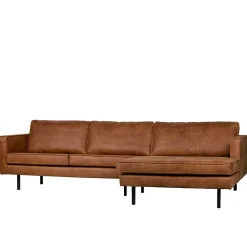 Kantiges Echtleder Ecksofa in Cognac Braun - Artemi