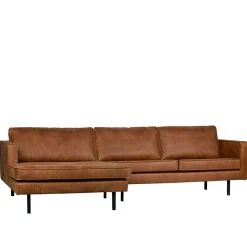 Kantiges Echtleder Ecksofa in Cognac Braun - Artemi