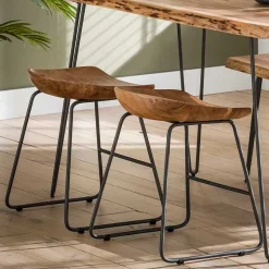 Küchenhocker mit Holzsitz & Bügelgestell - Ise (2er Set)