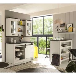 Küchenmöbel mit Theke in Weiß & Grau - Eture (sechsteilig)