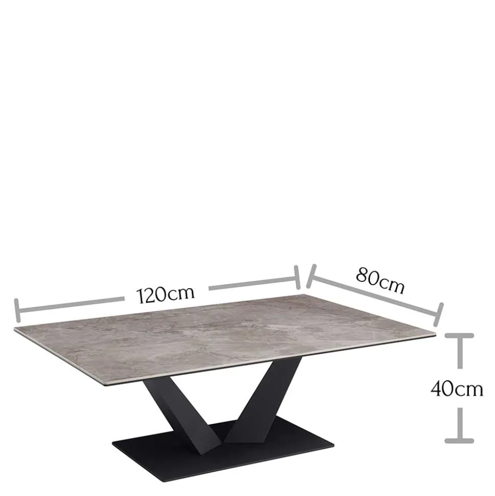 Keramik Wohnzimmertisch mit V Säulengestell - Ravela
